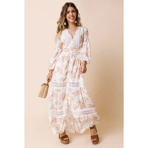 Audrey Parks x Francesca’s Loren Floral Maxi Dress White Multi Size L